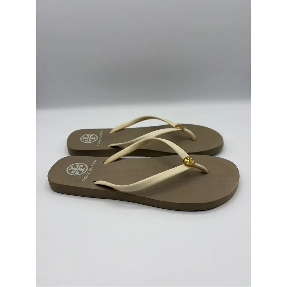 Tory Burch Neutral Tan Rubber Summer Flip Flops Sandals Women’s Sz 8